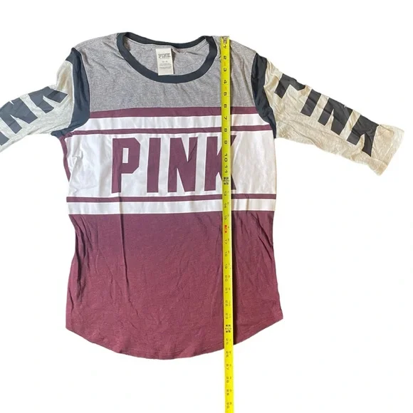 PINK Women Top Large White & Maroon T-Shirt Logo Spellout Size Medium - Picture 2 of 7